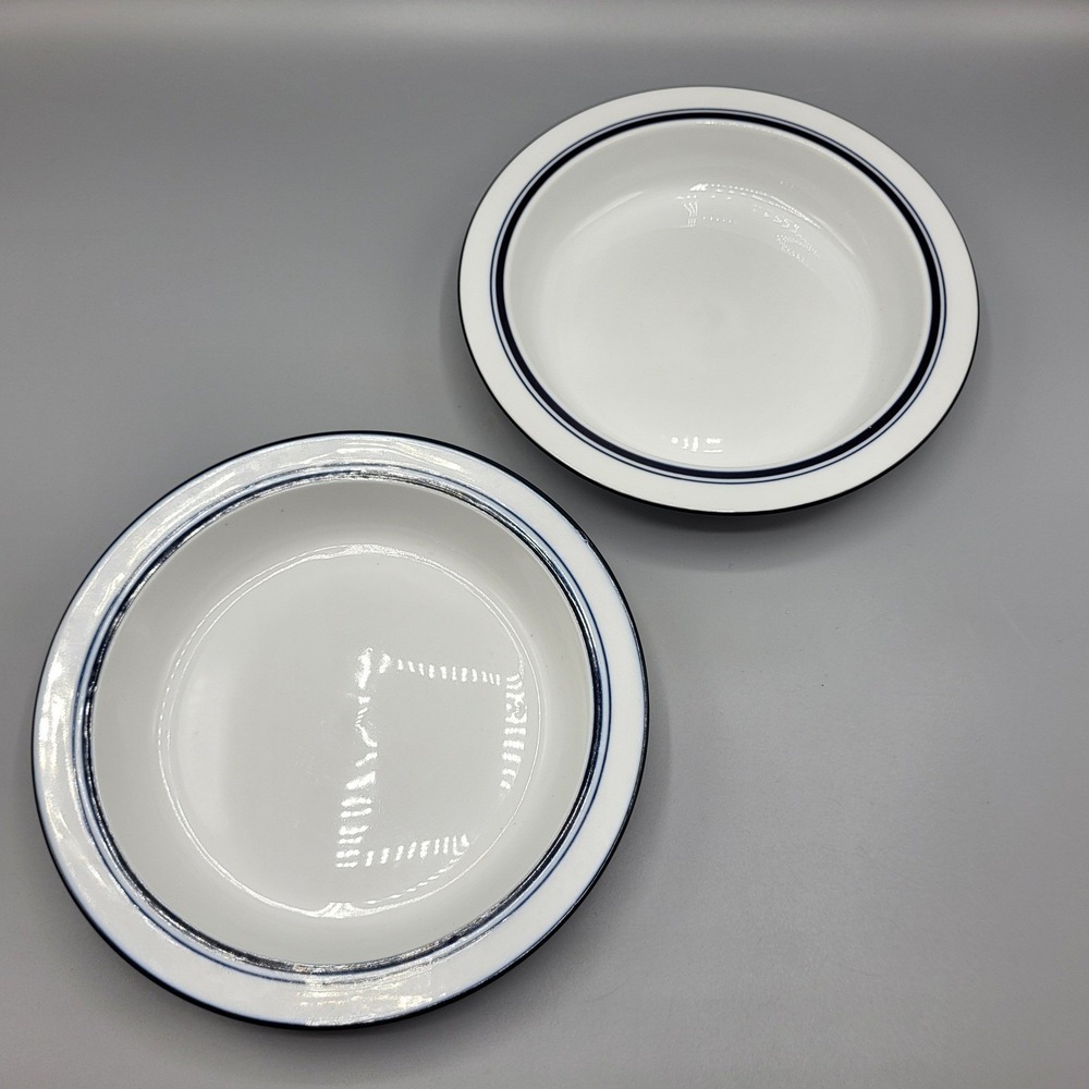 Dansk Bistro Soup Pasta Bowls Set 2 Christianshavn Blue Banded White Portugal 8"